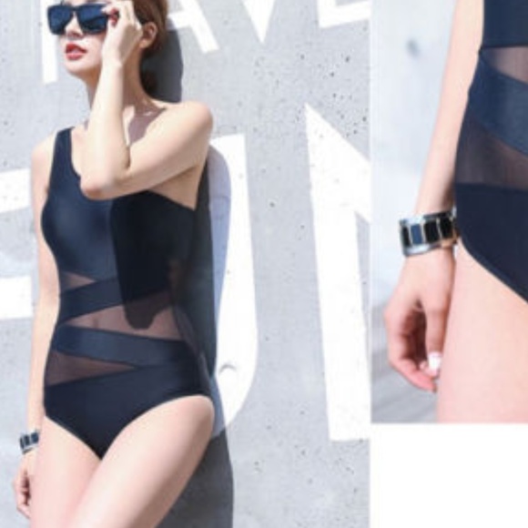 Monokini Black Padded One Shoulder Cutouts Mesh - Picture 4 of 5